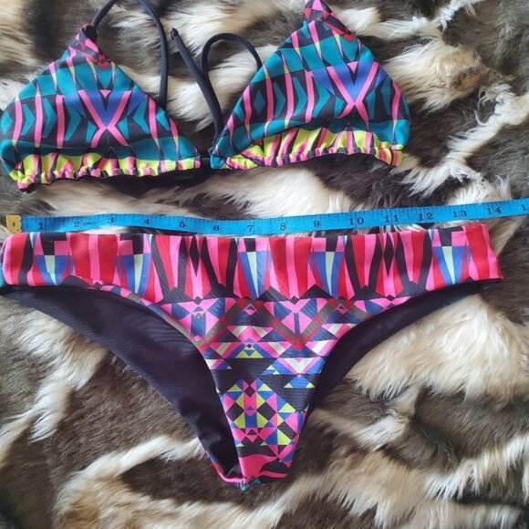 BIANCA COLETTI Womens 2 Piece Bikini Medium Geometric Retro Halter Triangle - Picture 3 of 13